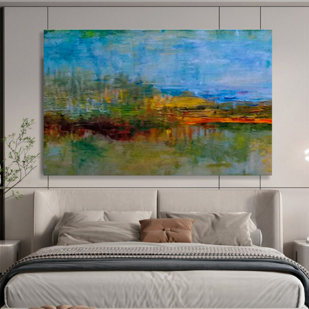 “Colorful Abstract Lakeview” - Vibrant Landscape Painting On Canvas DKS390