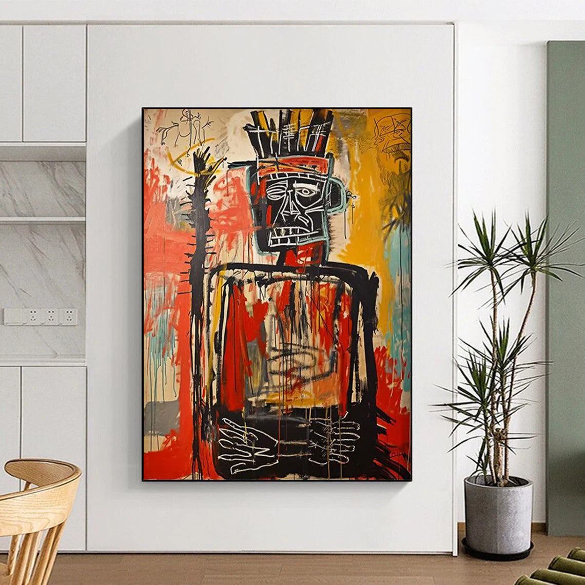 Ancient Warrior: Basquiat - Style Figure Painting On Canvas DS108
