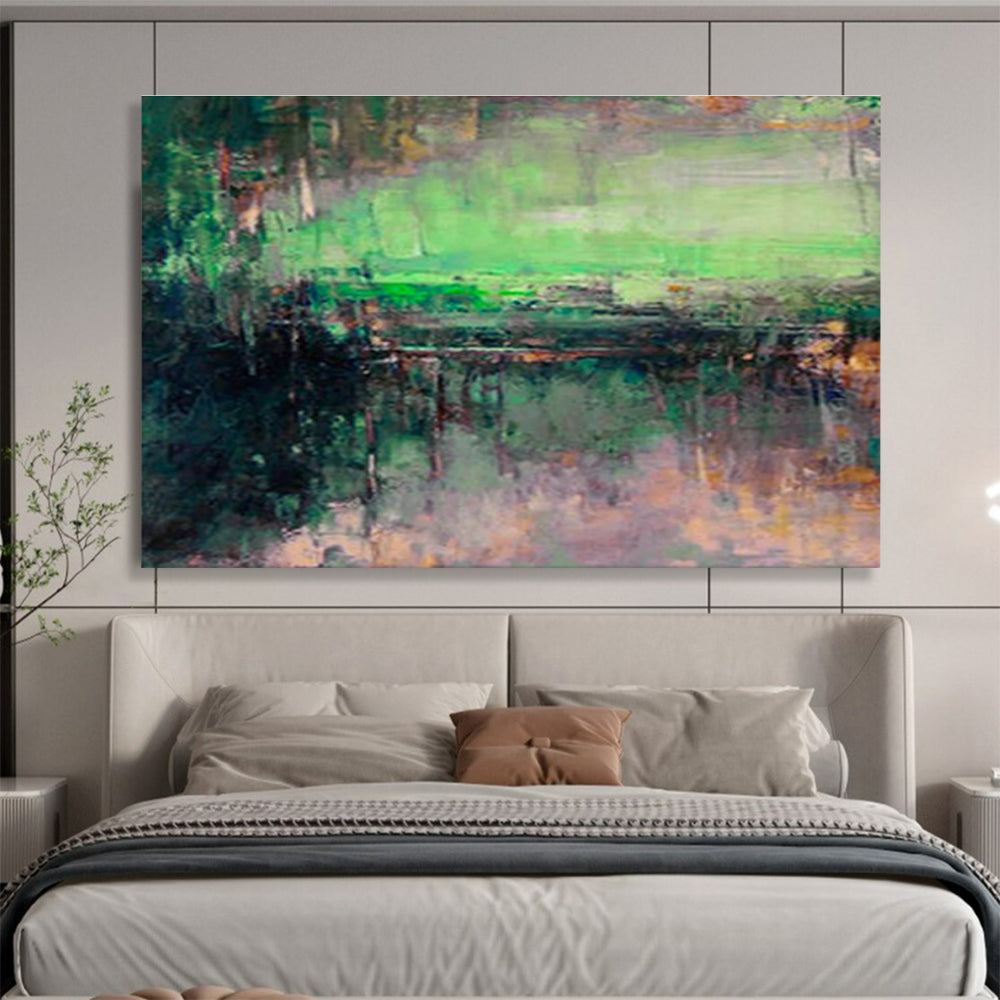“Green - hued Bridge Abstract” - Nature - inspired Landscape Painting On Canvas DKS395