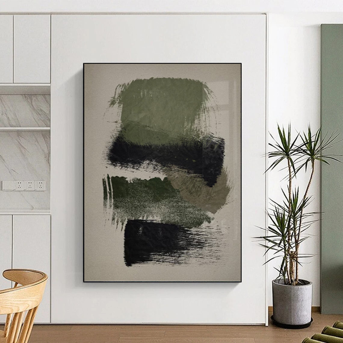 “Green - Black Abstract” - Minimalist Abstract Painting On Canvas PT1358