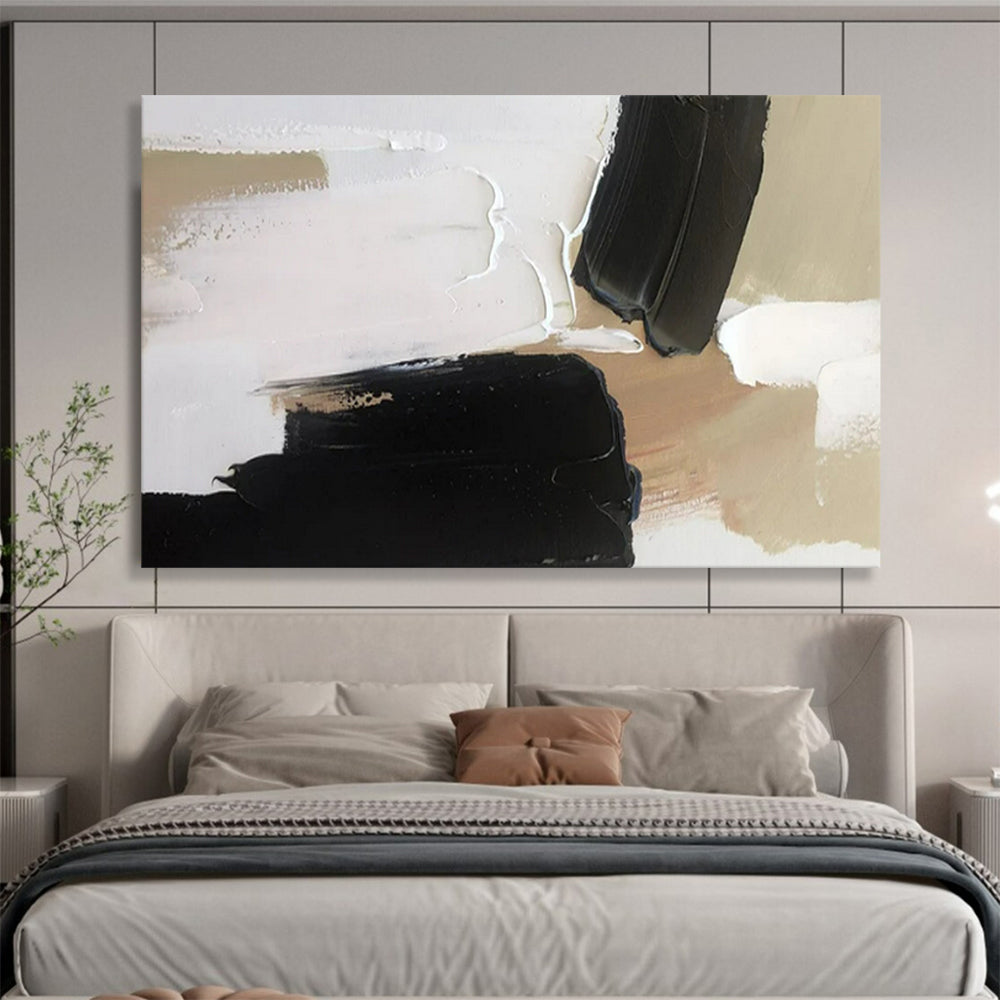 “Neutral - Tone Abstract Shapes” - Black - Beige - White Abstract Painting On Canvas PT1569
