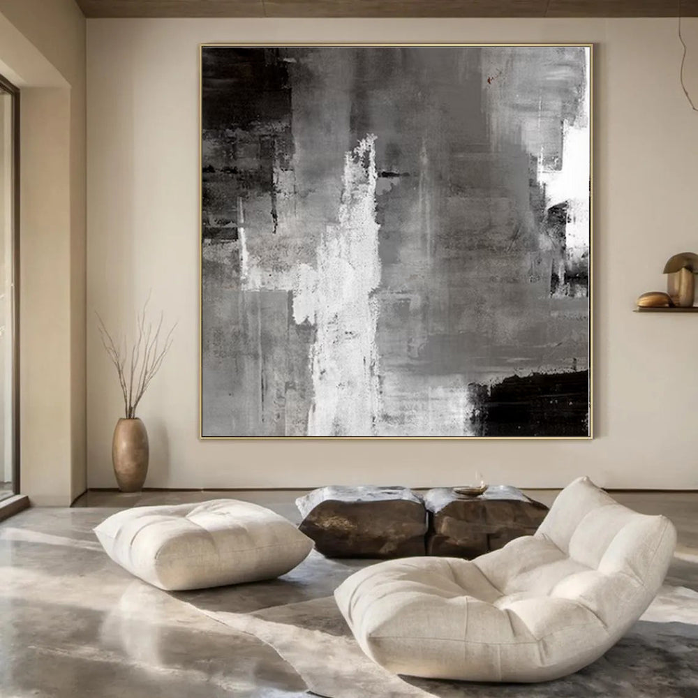 Gray, Black and White with Textured Layers "Urban Shadow" Abstract Painting On Canvas PS1124
