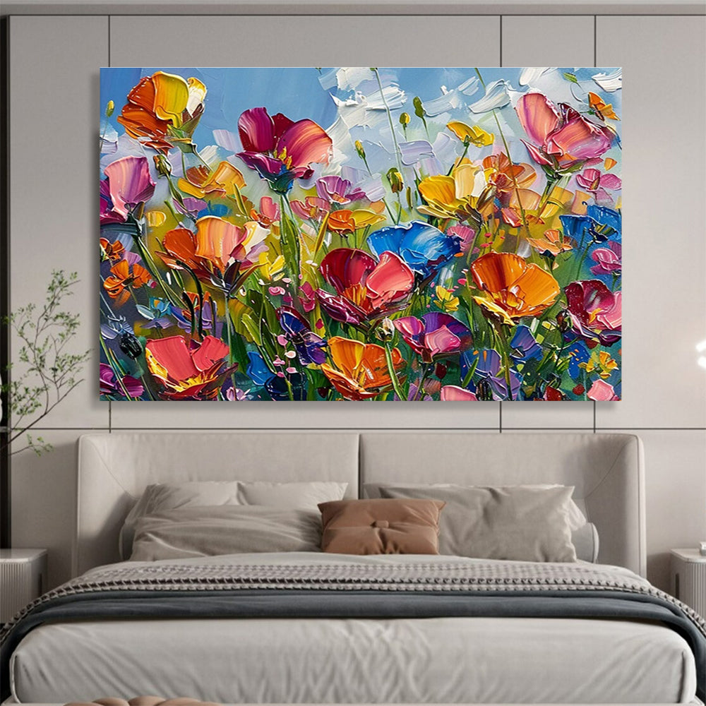 “Vibrant Flower Field” - Impasto Oil Painting On Canvas DKS797