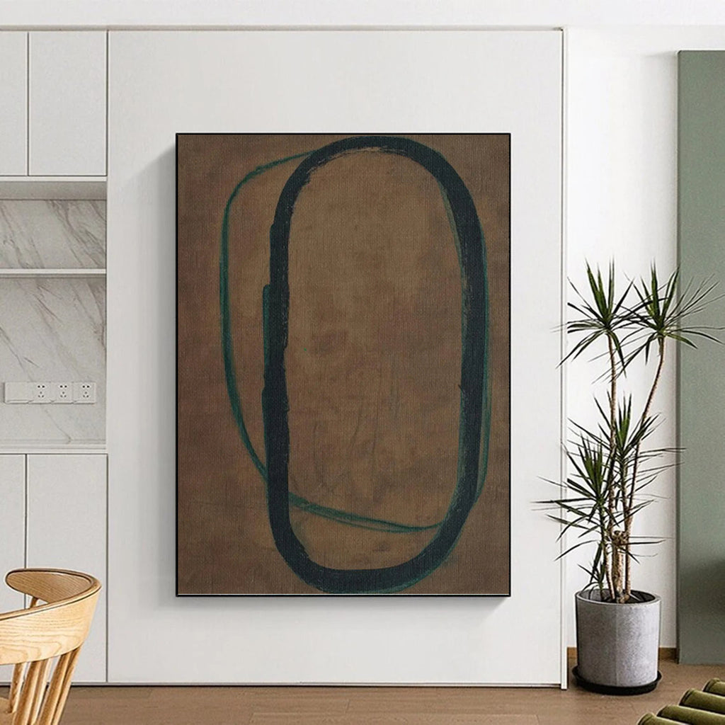 “Black - Green Intertwined Loops” - Minimalist Abstract Painting On Canvas PT1153