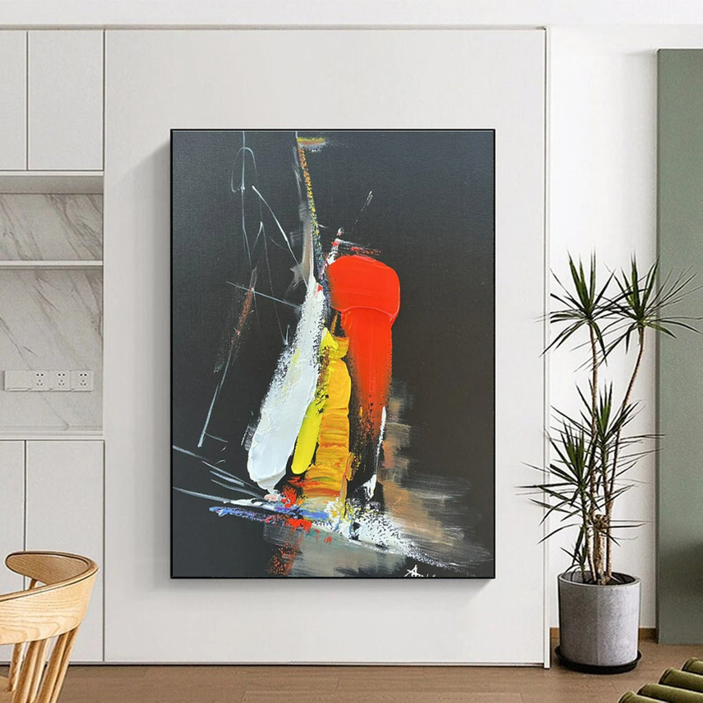 Black, Red, Yellow, White Bold Strokes “Night Fiesta” - Painting On Canvas PS0812