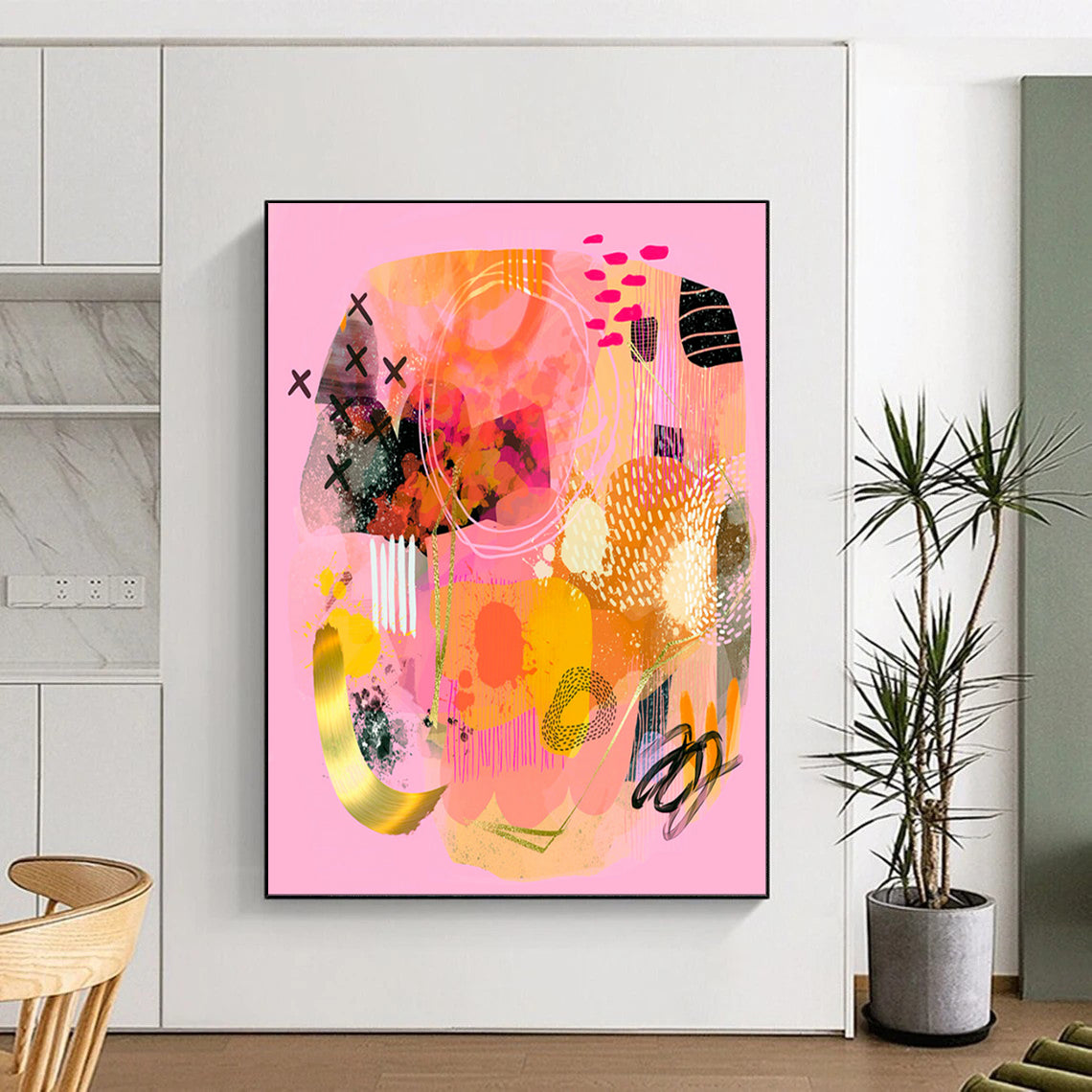 “Pink - Orange - Gold Abstract Medley” - Abstract Painting On Canvas PT2009