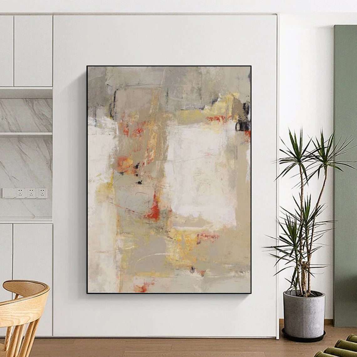 “Abstract in Beige, Gray & Red” - Abstract - Inspired Contemporary Painting On Canvas PT1424