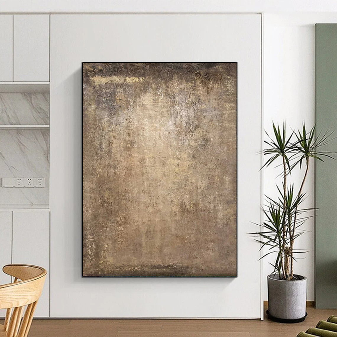 “Rustic Brown Texture” - Brown, Beige, Gray Abstract Textured Painting On Canvas PS0647