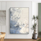 “White - Blue Textured Abstract” - Textured Abstract Painting On Canvas PT1265