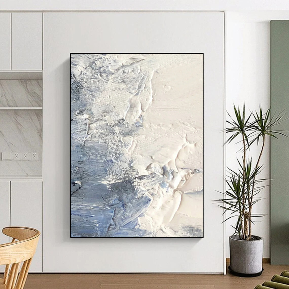 “White - Blue Textured Abstract” - Textured Abstract Painting On Canvas PT1265