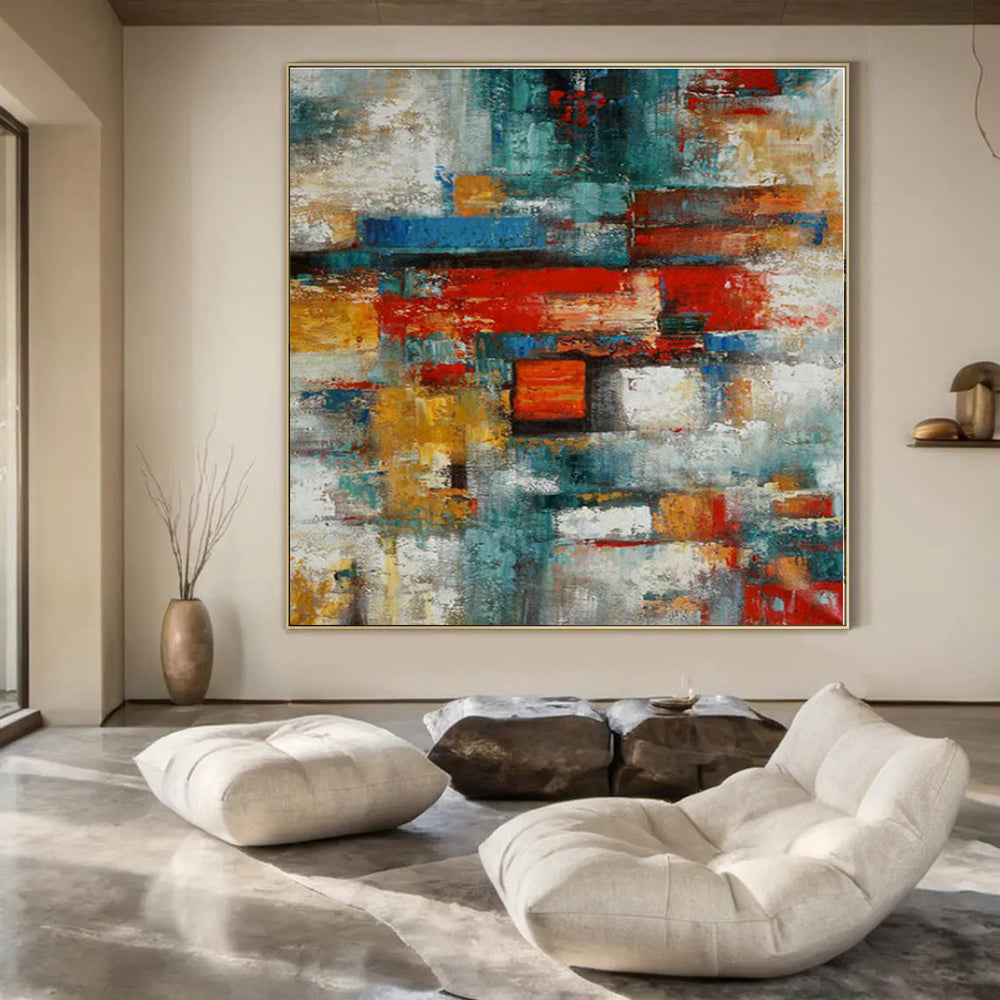 Colorful Geometric Blocks "Vibrant Cityscape" Abstract Painting On Canvas PS1395