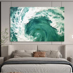 “Teal - White Swirling Wave” - Turquoise Motion “Ocean Vortex” Painting On Canvas PT1645