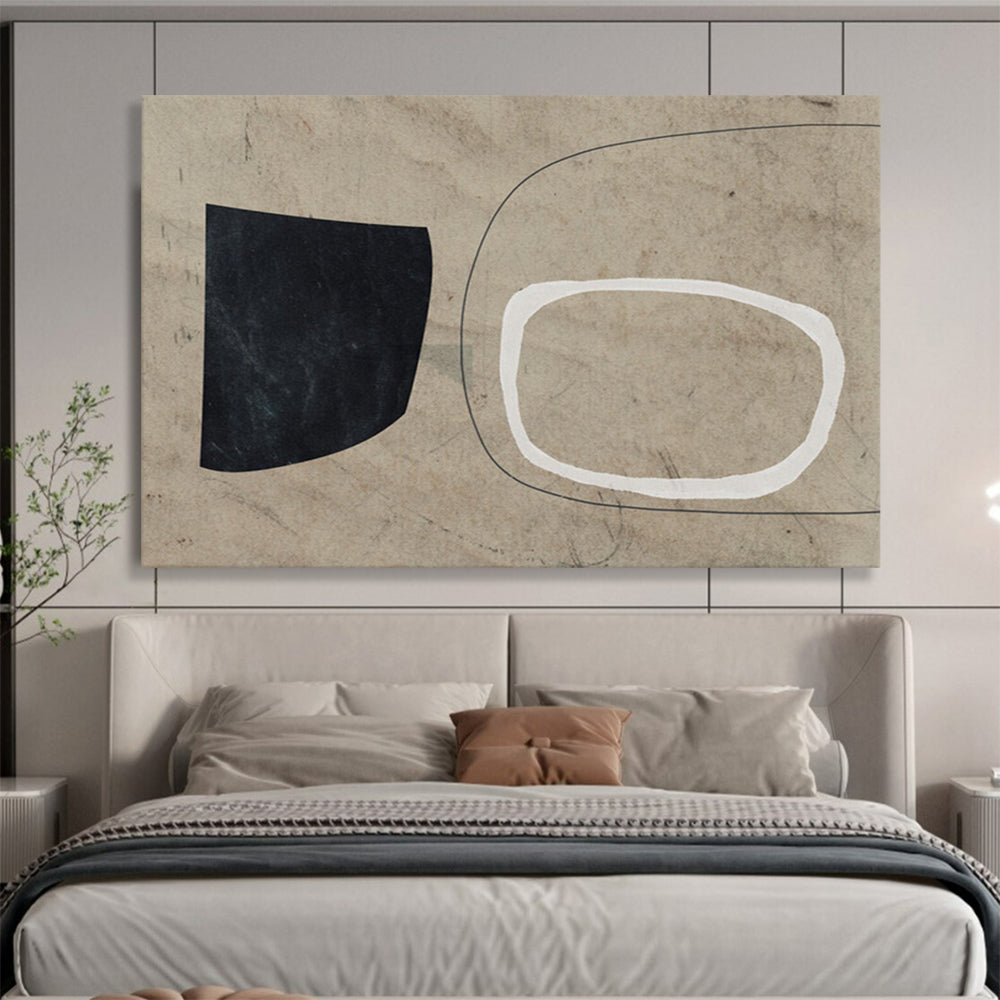 “Minimalist Black, White, and Beige Shapes” - Geometric Minimalist Painting On Canvas PT113