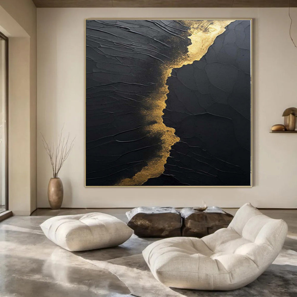 “Black - Gold Textured Abstract” - Luxe Abstract Painting On Canvas PS0167