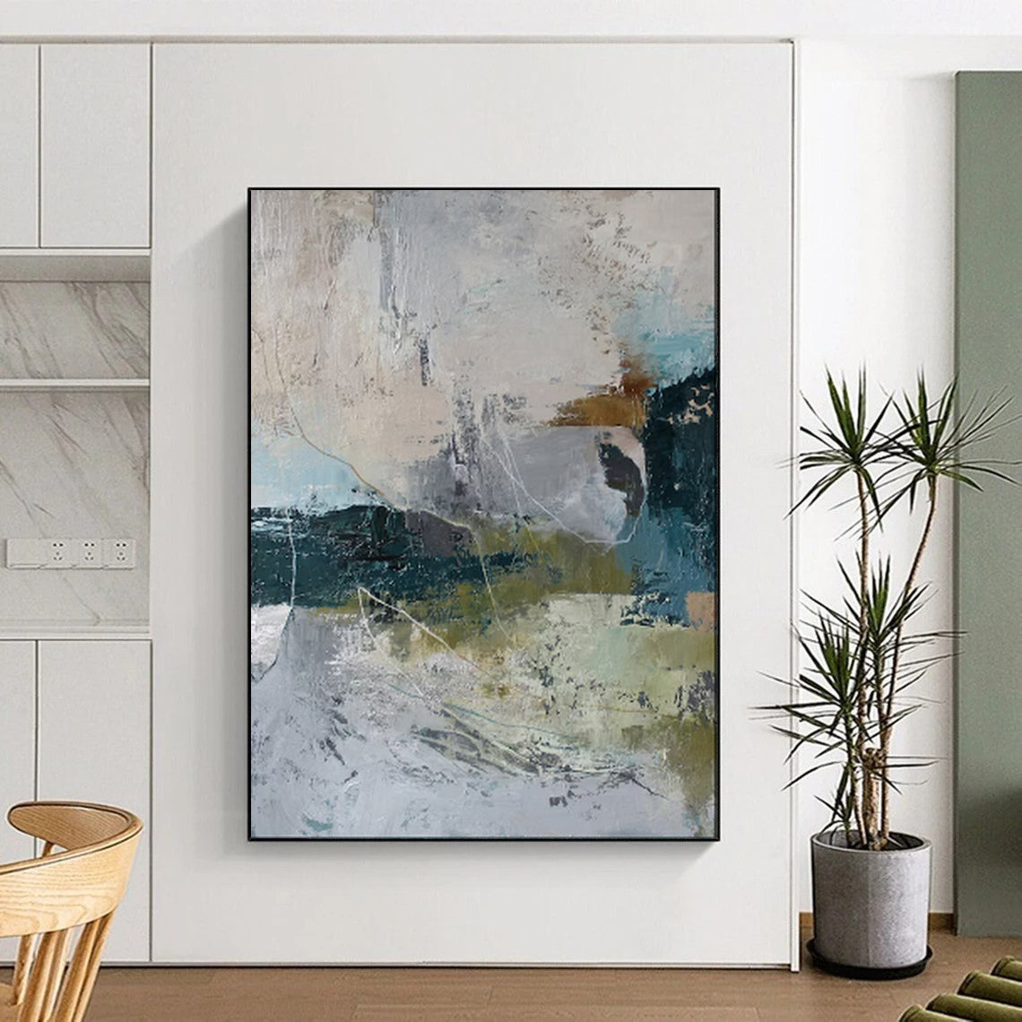 “Abstract Gray and Teal Textures” - Abstract Textured Painting On Canvas PT1922