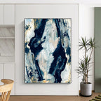 “Dynamic Blue & Gold Abstract” - Energetic Forms with Metallic Accents Painting On Canvas DS244