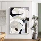 “Grey - White - Black Abstract Shapes” - Modernist Abstract Painting On Canvas PT1141