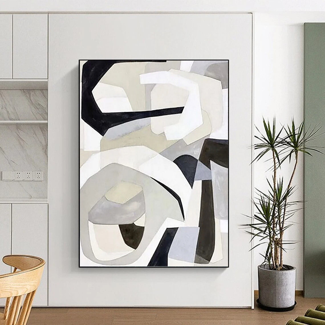 “Grey - White - Black Abstract Shapes” - Modernist Abstract Painting On Canvas PT1141