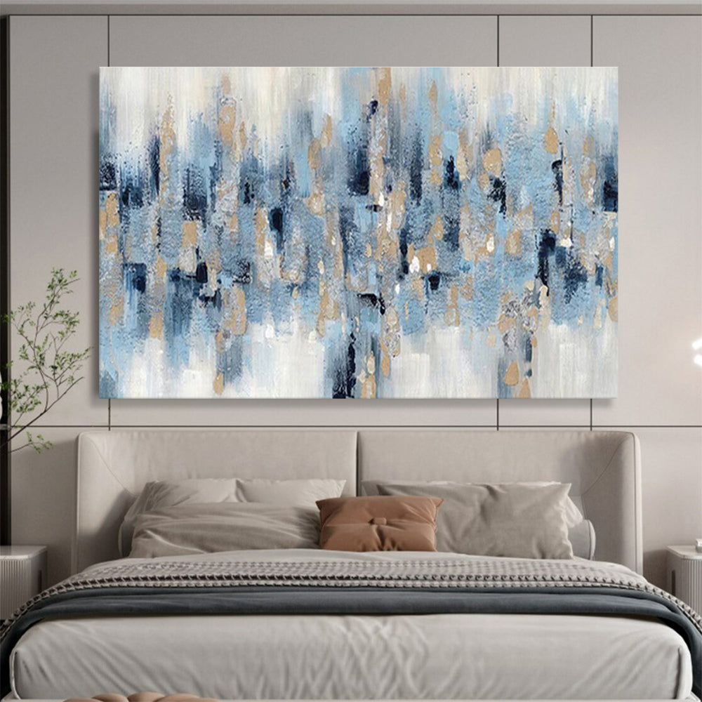 “Blue and Gold Abstract Strokes” - Abstract Acrylic Painting, Ideal for Living Room & Office DKS601