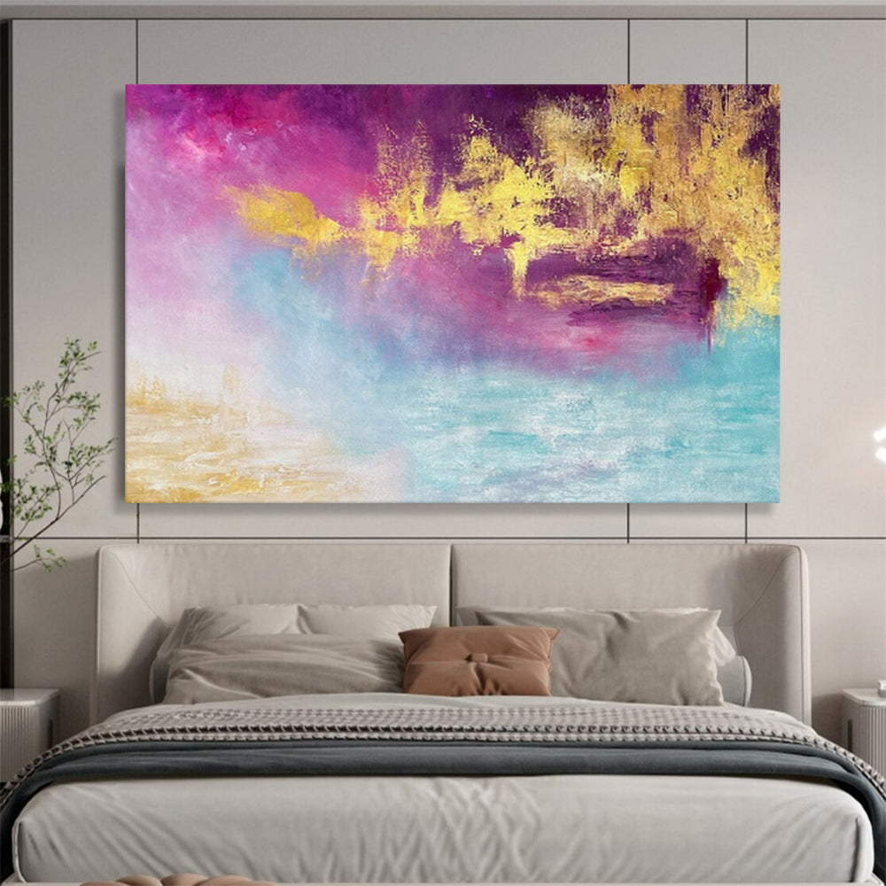 Purple, Gold & Blue Dreamy Abstract Painting On Canvas DKS015