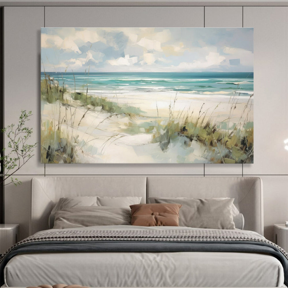 Coastal Serenity in Blue - Green Landscape Painting On Canvas DKS171