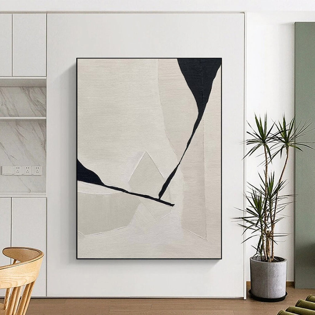 “Black and White Geometric Abstract” - Minimalist Geometric Painting On Canvas PT2249