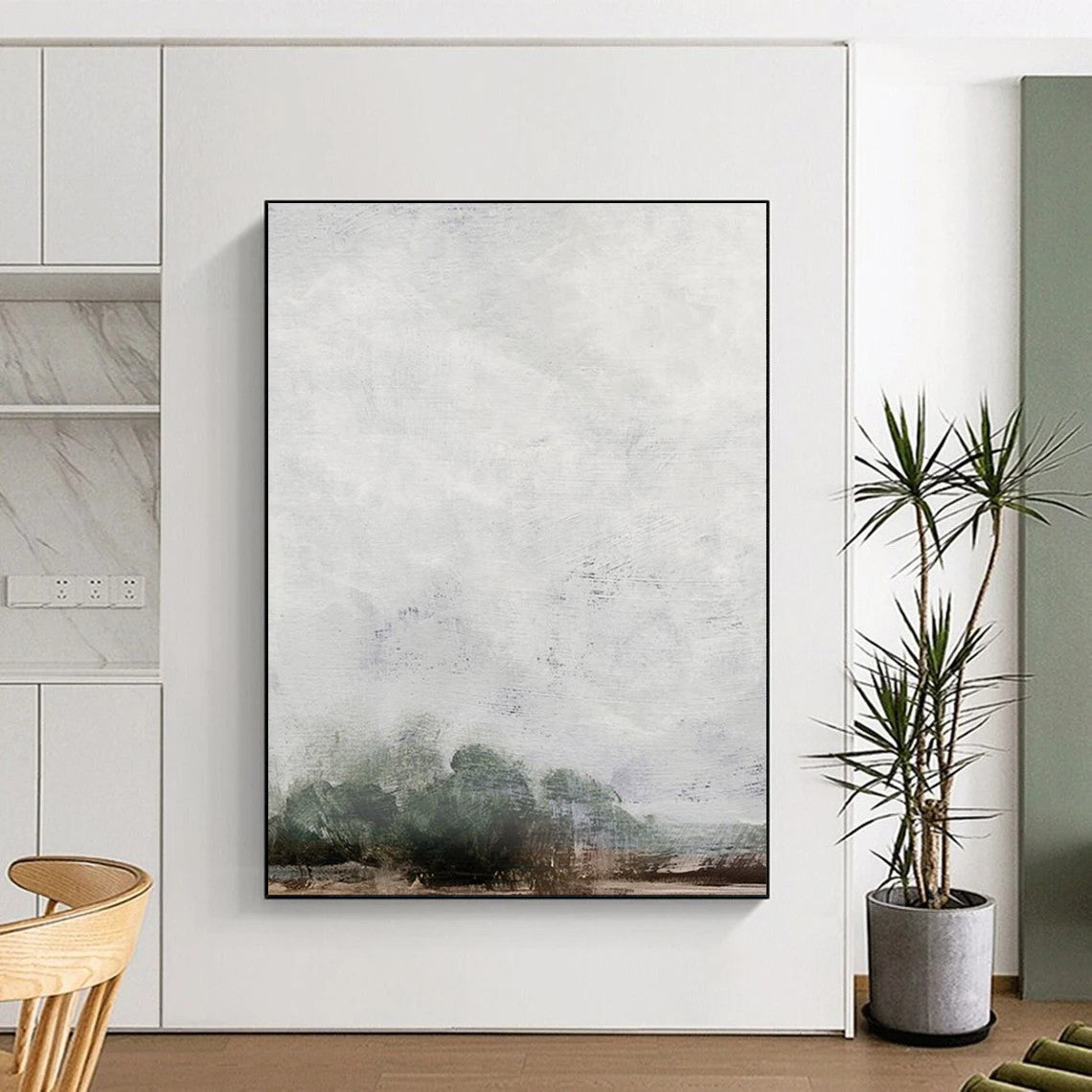 “Misty Gray Landscape” - Soft Tones with Subtle Tree Silhouettes Painting On Canvas DS221