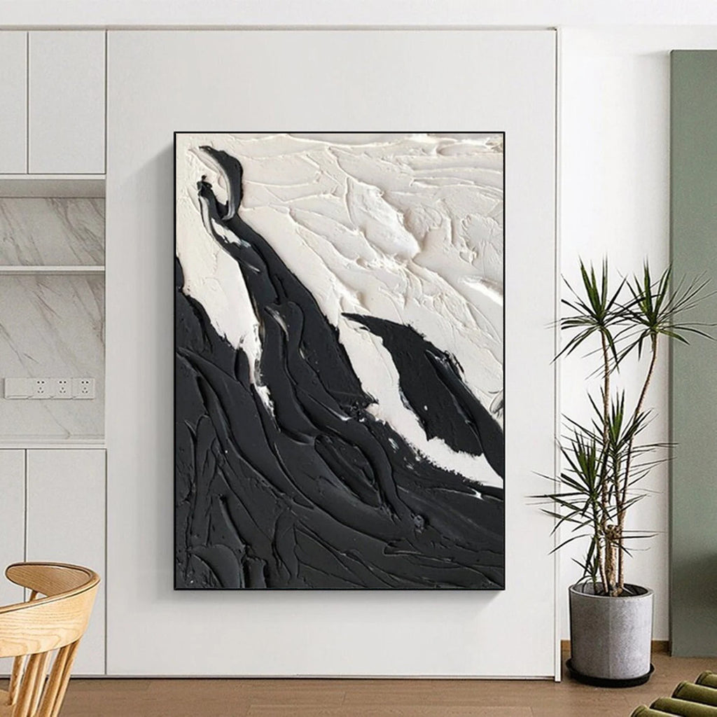 “Textured Black and White Mountain Swirls” - Tactile Abstract Painting On Canvas DS404