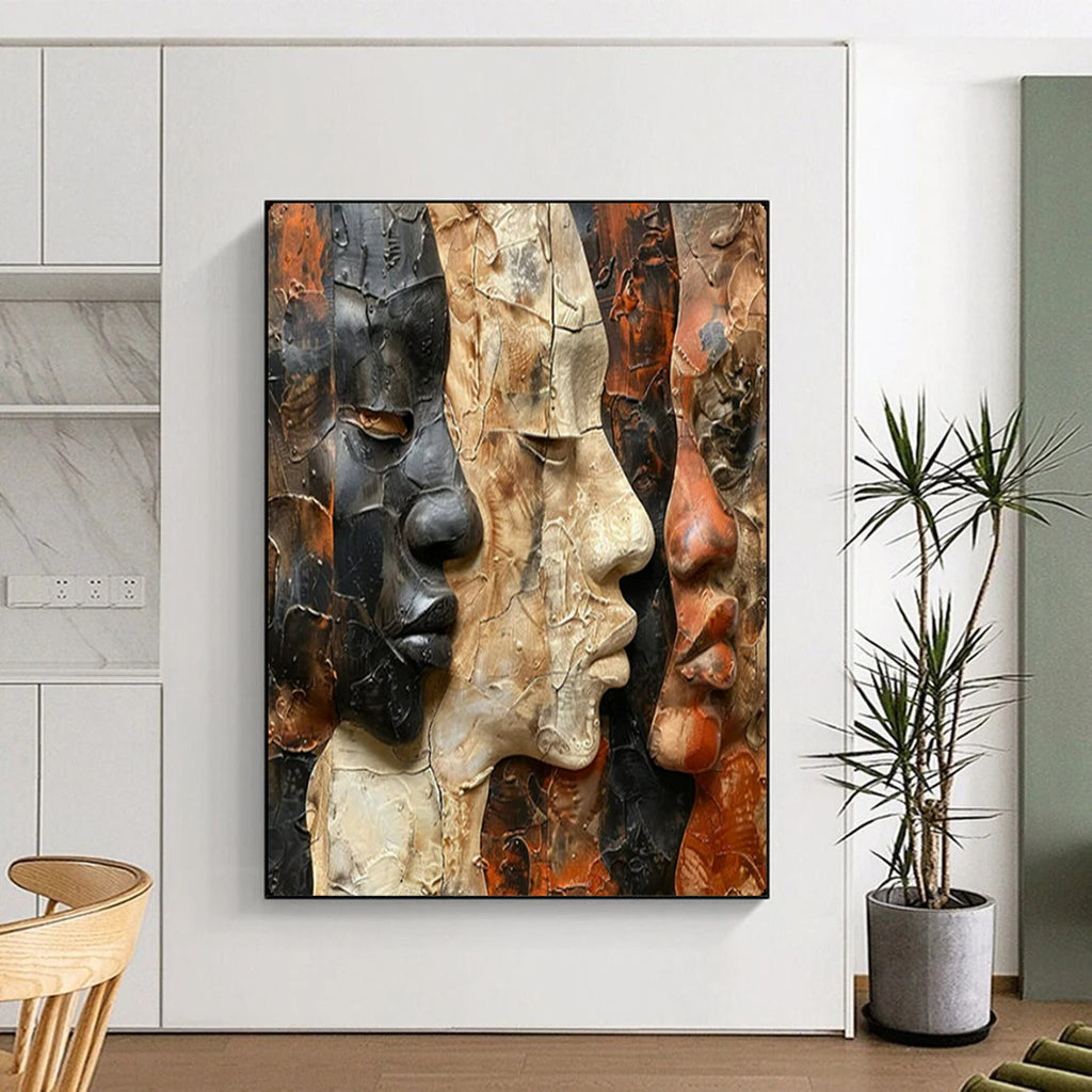 Faces in Relief Mixed - Media Textured Portraits, Painting On Canvas PT2157