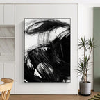 “Dynamic Black Brushstrokes” - Bold, Swirling Forms on White Background Painting On Canvas DS195