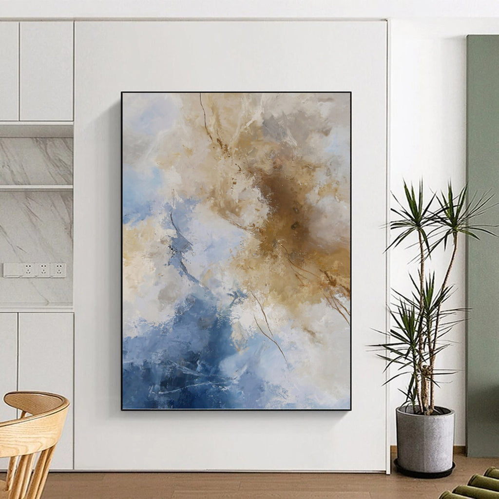 “Blue - Beige Abstract Clouds” - Serene Abstract Painting On Canvas PT1020