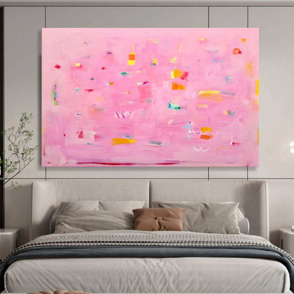 Pink Canvas with Colorful Accents Painting On Canvas DKS051