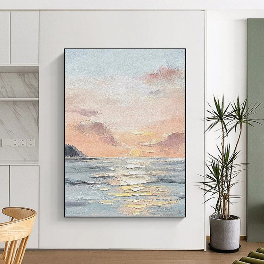 “Pastel Sky and Sea Landscape” - Impressionist - Style Painting On Canvas PT1144