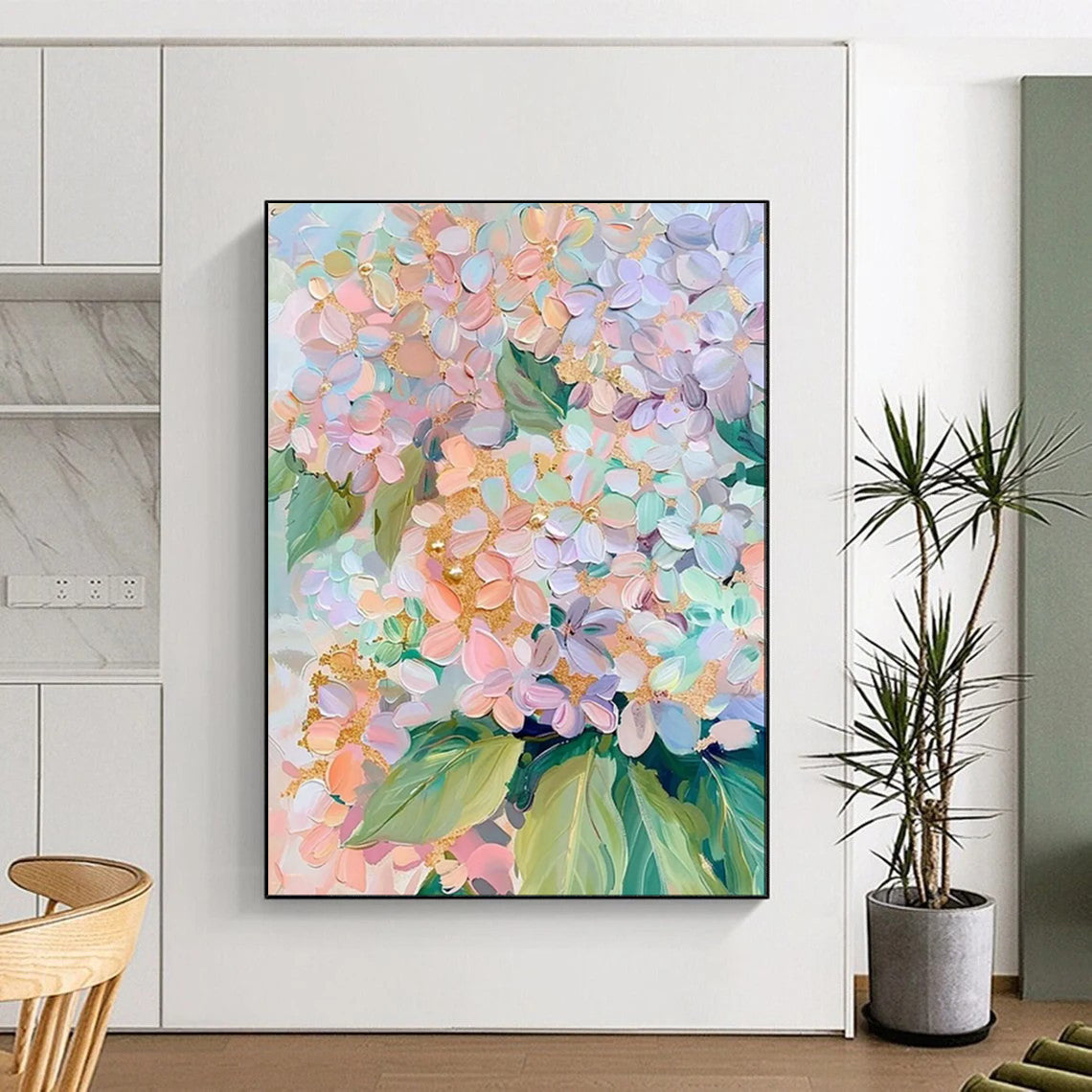 Pastel Hydrangea Burst, Abstract Floral, Bonnard - Inspired Softness, Painting On Canvas PT2111