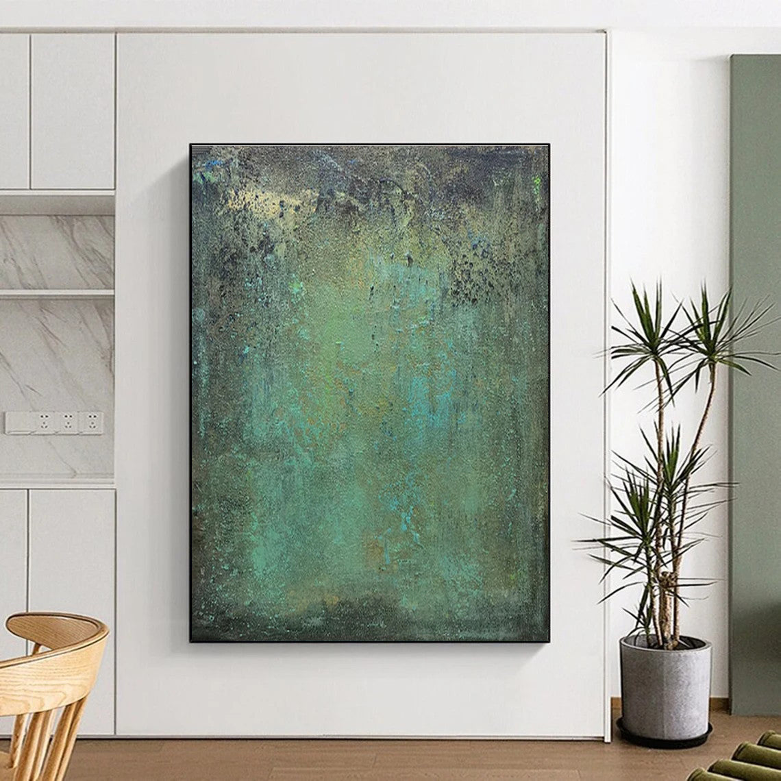 “Teal - Green Textured Patina Repeat” - Teal, Green, Brown Abstract Textured Painting On Canvas PS0642
