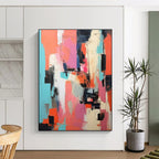 “Coral - Pink - Teal Abstract Vivid Blocks” Painting On Canvas PS0839