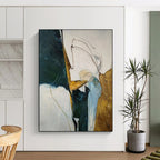 “Green - Gold - Blue Abstract” - Mixed - Media Abstract Painting On Canvas PT2336