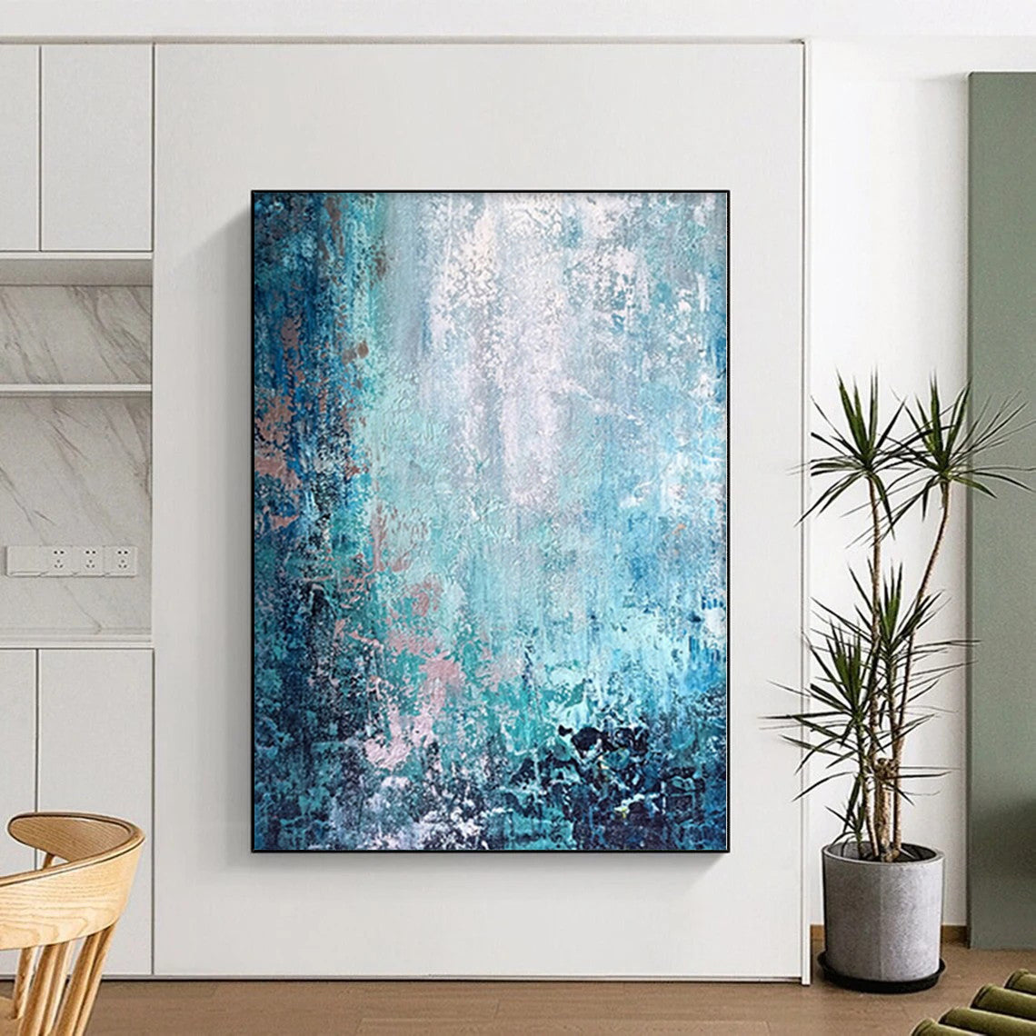 “Shades of Blue Abstract” - Textured Abstract Painting On Canvas PS0074