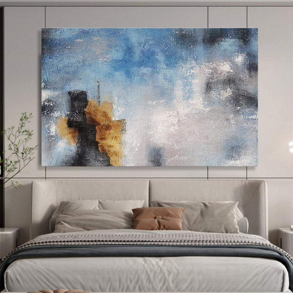 Blue - Gray Abstract: Minimalist & Textured Painting for Calming Bedroom & Contemporary Office DKS653