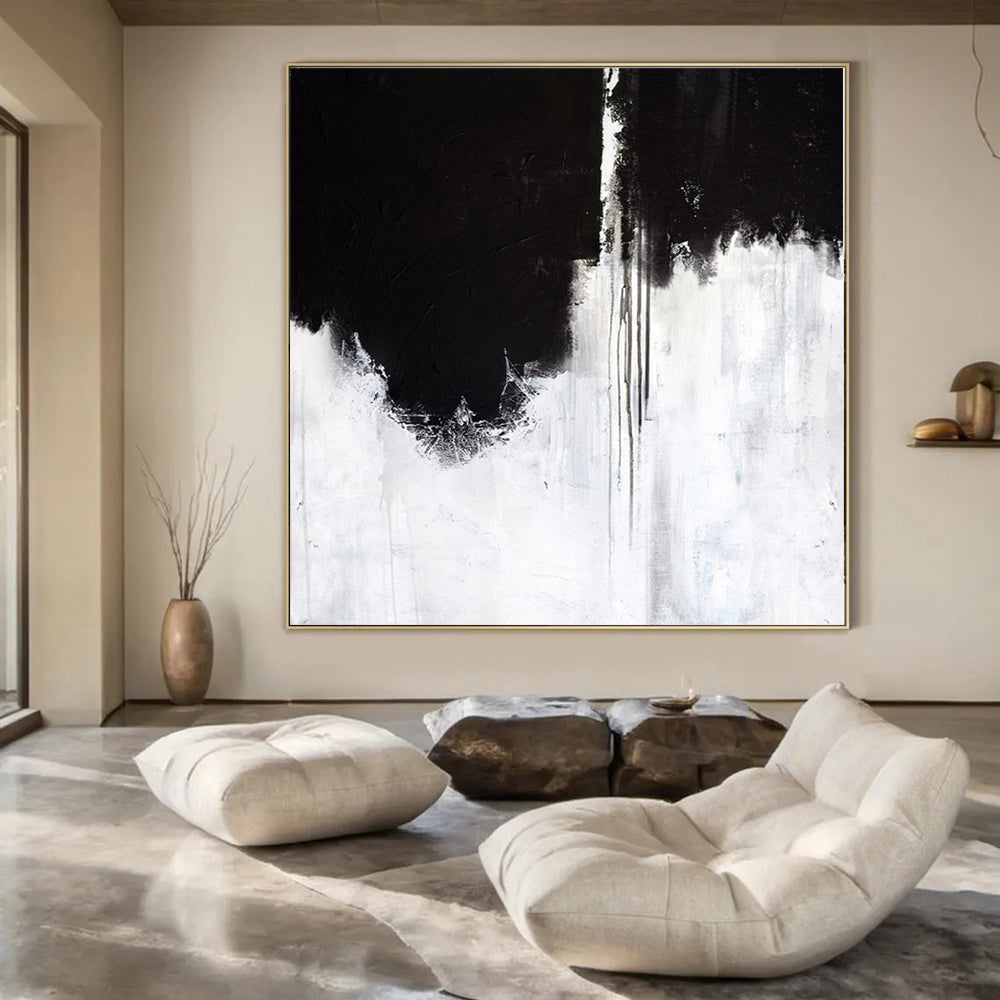 Black and White with Dramatic Drips "Noir Cascade" Abstract Painting On Canvas PS1146