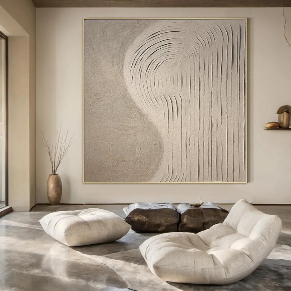 Beige Textured Lines, "Sandy Swirls" – Textured Abstract Painting On Canvas PS0958