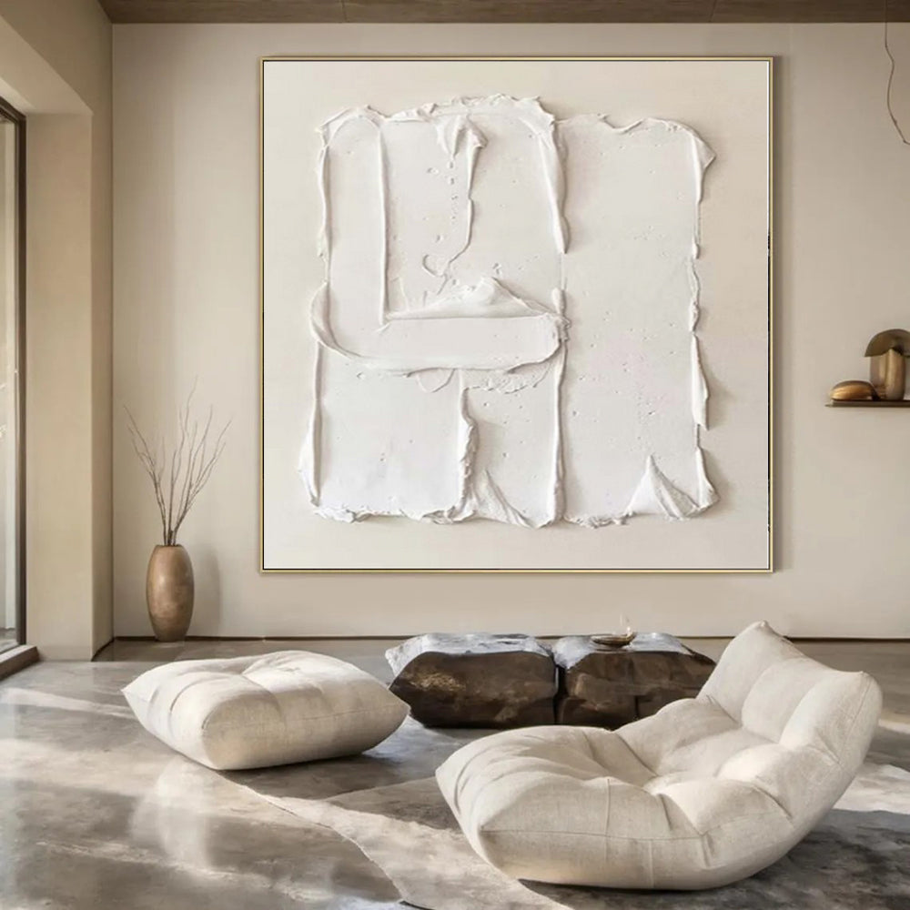 “White Textured Minimalist” - 3D Abstract Painting On Canvas PS0145