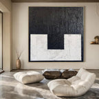 Textured Black and White "Minimalist Contrast" Abstract Painting On Canvas PS1077