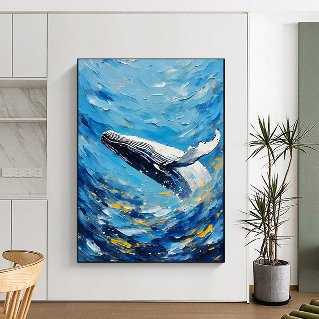 “Impasto Blue Whale Energy” - Expressive Marine Painting On Canvas PT1881
