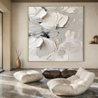 White, Gray, Black with Textured Flowers "Textured Blooms" Floral Painting On Canvas PS1289