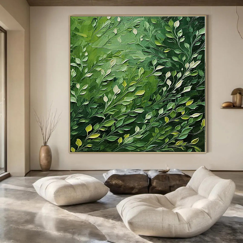 “Green Foliage Abstraction” - Botanical Abstract Painting On Canvas PS0193