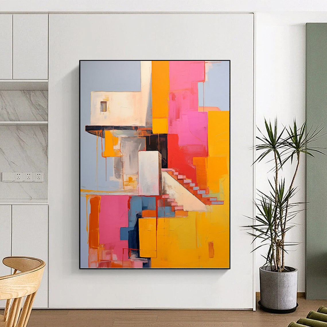 “Colorful Architectural Abstract” - Cubist - Inspired Painting On Canvas PT1323