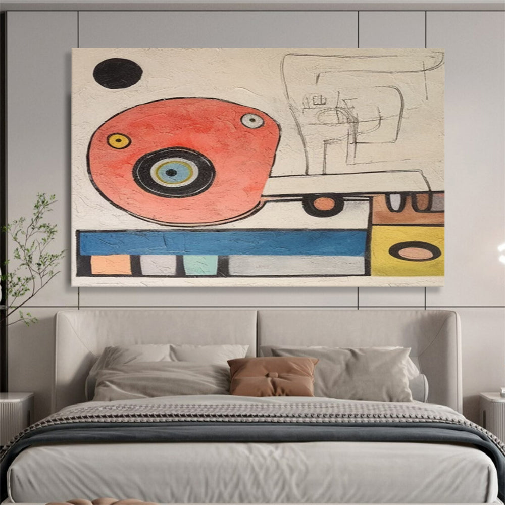 “Whimsical Abstract Forms in Red, Blue & Colorful Dots” - Miró - Style Fantasy Painting On Canvas PT004