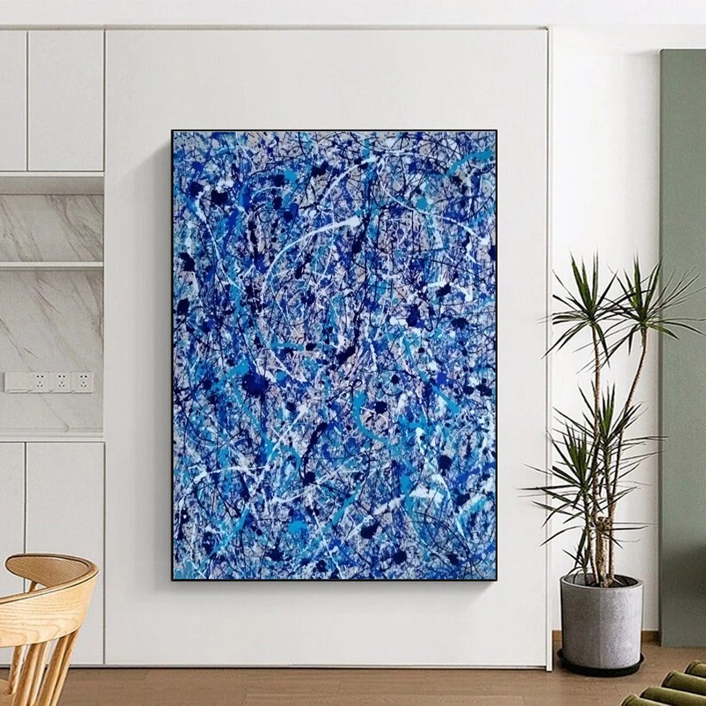 Blue and White Splatters, "Oceanic Chaos" – Action - Painting Abstract On Canvas PS0886
