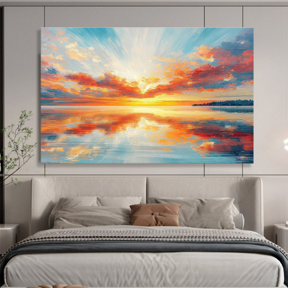 “Vibrant Sunset Seascape” - Realistic Seascape Painting, Great for Beach House & Home Office DKS622